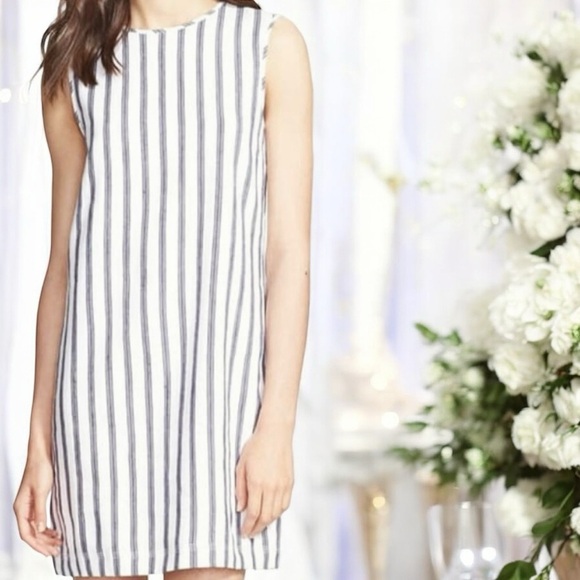 NWOT Theory ‘Adraya’ Sleeveless Shift Dress in “White / Denim Chonos Fabric” 00 - Picture 1 of 16
